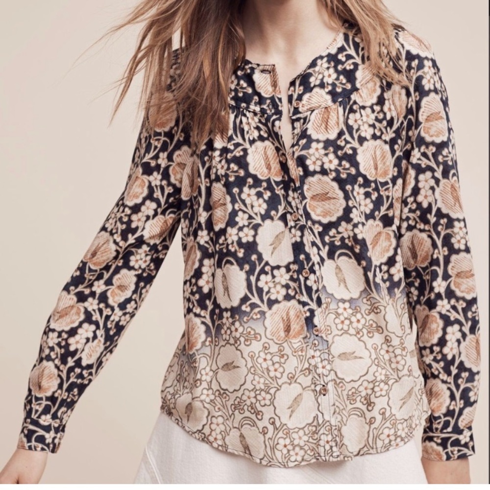 Anthropologie Maeve Floral Orli Bibbed Buttondown Size XS